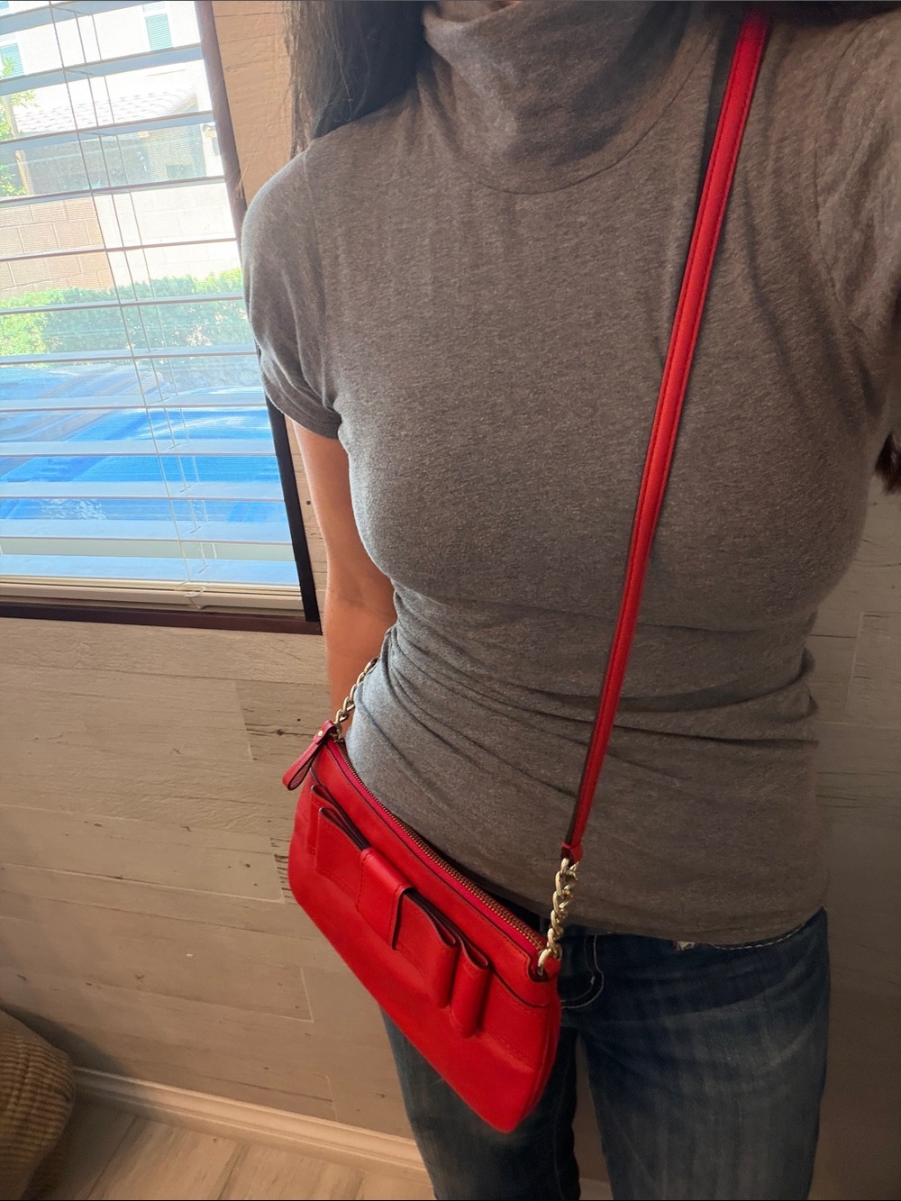 kate spade Red Bow-Accent Adjustable Pebbled Leather Crossbody Bag - Picture 11 of 13